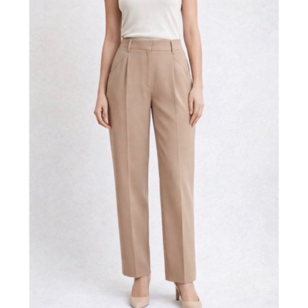 Babaton Aritzia Pleated Cropped Trouser Pants in Tan